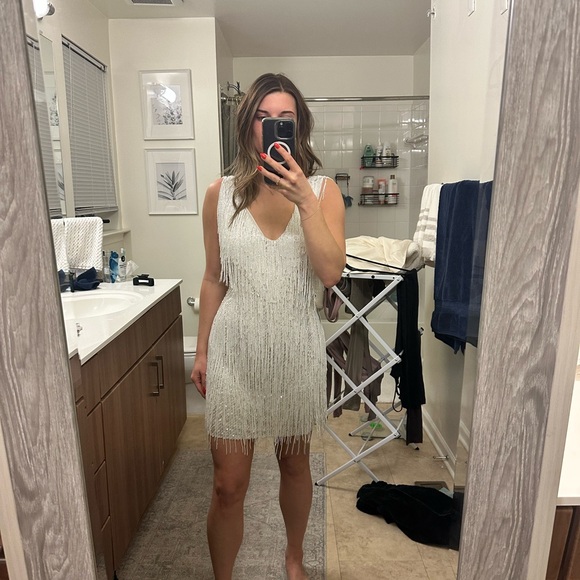 Nadine Merabi Elegant White Fringe Dress - Picture 8 of 9